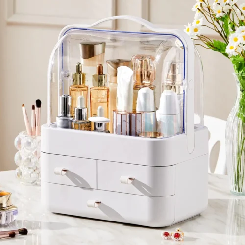 Cosmetic Organizer Countertop Organizer For Dresser With Lid And Drawer Countertop Waterproof And Dustproof Skin Care Organizer