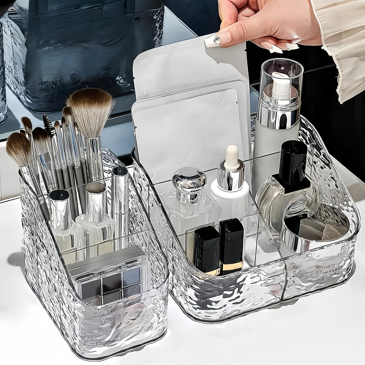 A set of transparent cosmetic storage box, plastic cosmetic storage box, cosmetic table, lipstick ice frame, skin care products, - Image 6